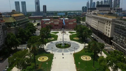 Aerial view of May Square and Casa Rosada, Casa de Gobierno - Office of Video stock 104578504