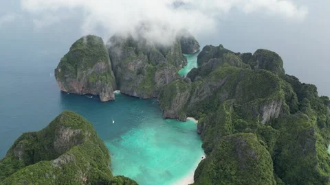 Aerial View of Maya Bay on Phi Phi Leh Island in Koh Phi Phi, Thailand Stock Footage 334721065