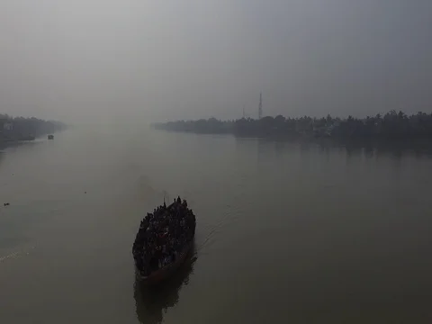 Aerial view of mayapur on the Ganges Video stock 73780023