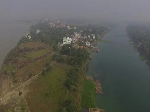 Aerial view of mayapur on the Ganges Video stock 73780202