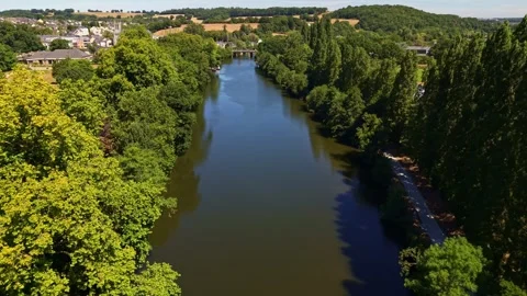 Aerial View of the Mayenne River in Changé 스톡 동영상 340271205