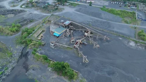 Aerial view of Mayon volcanic aggregate processing plant and quarry operations. Stock Footage 337065636