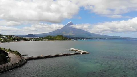 Aerial view of Mayon Volcano, iconic mount - Legazpi City, Philippines Stock Footage 101104595
