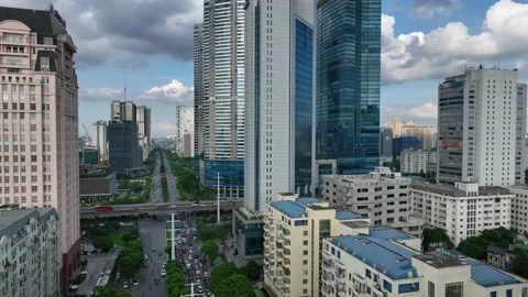 Aerial View of Me Tri Intersection and Pham Hung Street in Hanoi, Vietnam Stock-Footage 344743140