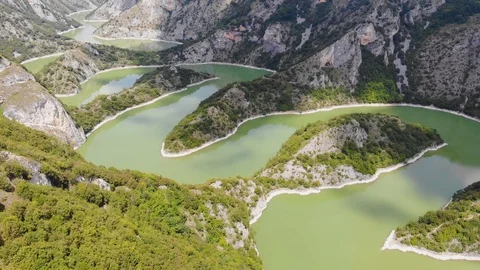 Aerial view meanders of river Uvac Stock Footage 93926780