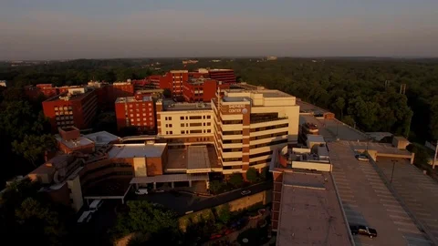 Aerial view of medical treatment center hospital or physical therapy center Stock Footage