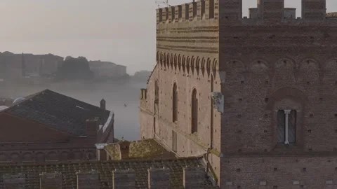 Aerial view of medieval brick building in Province of Siena, Italy. Stock Footage 345655211