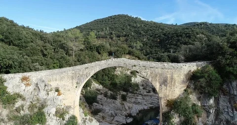 Aerial view of a medieval bridge Stock Footage 101740314