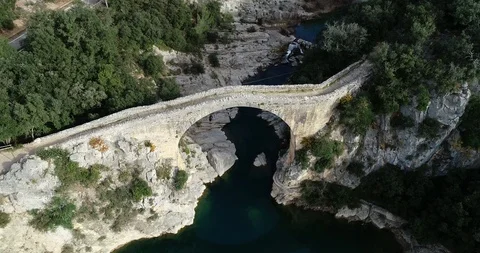 Aerial view of a medieval bridge Stock Footage 101740328