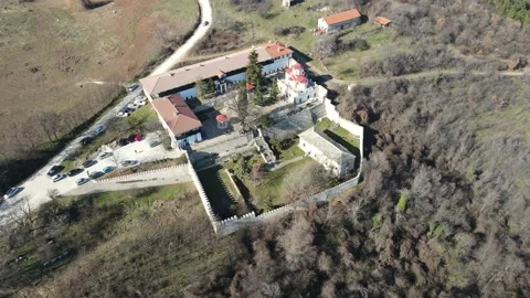Aerial view of Medieval Kuklen Monastery, Bulgaria Stock Footage 148260809