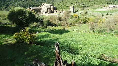 Aerial view of a medieval monastery. Sant Quirze de Colera. Stock Footage 145721175