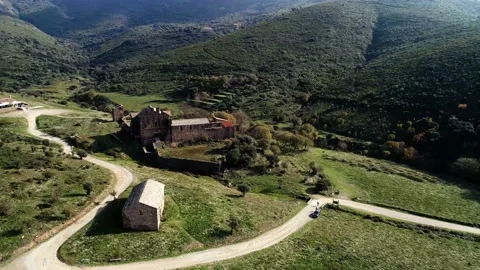 Aerial view of a medieval monastery. Sant Quirze de Colera. Stock Footage 145989405
