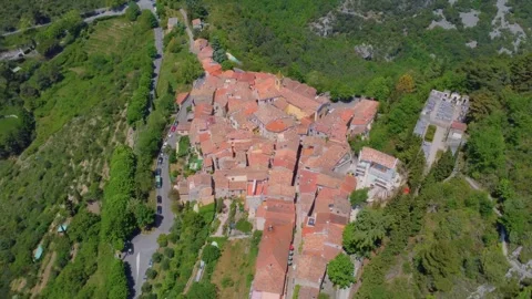 Aerial View of Medieval Sainte Agnes Village, French Riviera Video stock 315543728
