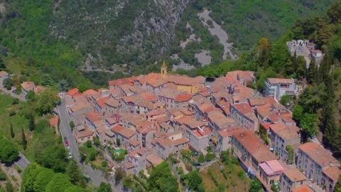 Aerial View of Medieval Sainte Agnes, France Perched Village on French Riviera Stock Footage 315543768