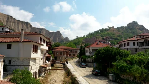 Aerial view of Melnik - the smallest town in Bulgaria. The national typical Stock Footage 159354589