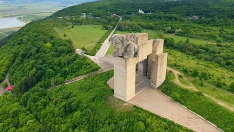 Aerial view of the memorial complex ‘’Founders of the Bulgarian State" Shumen, B Stock Footage 108961485