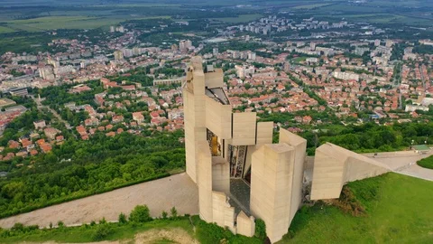 Aerial view of the memorial complex ‘’Founders of the Bulgarian State" Shumen, B Stock Footage 108961487