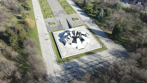 Aerial view of Memorial Complex Hillock of Fraternity in Plovdiv, Bulgaria Stock Footage 172393658