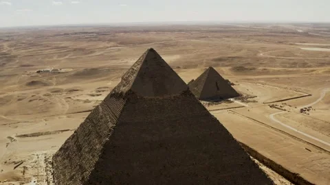 Aerial view of Menkaure and Khafre pyramids, Giza Pyramids Egypt Stock Footage