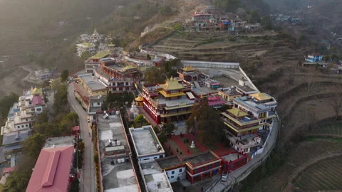 Aerial View of Menri Bon Monastery Complex in Dolanji India Stock Footage 335361145