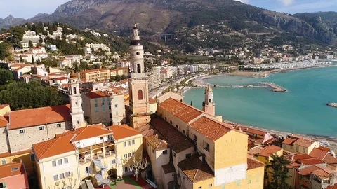Aerial view of Menton Stock Footage 88134036