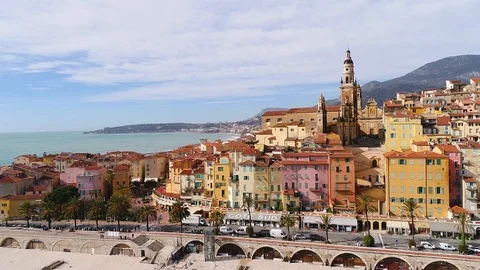 Aerial view of Menton Stock Footage 88134212