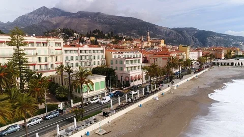 Aerial view of Menton Stock Footage 88134294