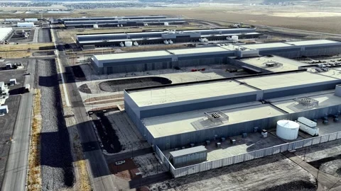 Aerial View of Meta Eagle Mountain Hyperscale Data Center and Utah Desert Stock Footage 340564908