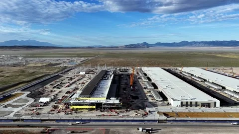 Aerial View of Meta Eagle Mountain Data Center Construction in Utah Desert – Stock Footage 342106743