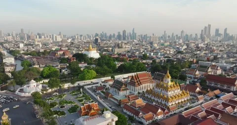 An aerial view of the Metal Castle or Loha Prasat in Ratchanatdaram Temple, T Stock-Footage 228920587