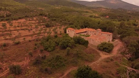 Aerial view of Metamorphosis of the Savior monastery or Antromonastiro in Gre Video stock 143951472