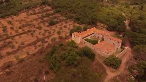 Aerial view of Metamorphosis of the Savior monastery or Antromonastiro in Gre Stock Footage 143952578