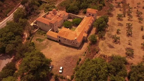 Aerial view of Metamorphosis of the Savior monastery or Antromonastiro in Gre Video stock 143957050