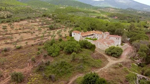Aerial view of Metamorphosis of the Savior monastery or Antromonastiro in Gre Video stock 195552279