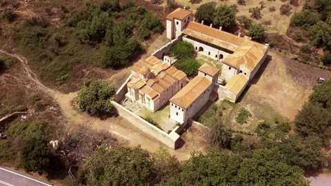 Aerial view of Metamorphosis of the Savior monastery or Antromonastiro in Greece Stock Footage 196263520