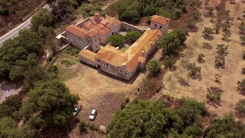 Aerial view of Metamorphosis of the Savior monastery or Antromonastiro in Greece Stock Footage 196263659