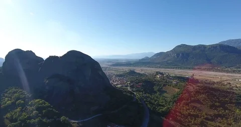 Aerial view of Meteora cliffs - Greece - 4K footage Stock Footage 81388863
