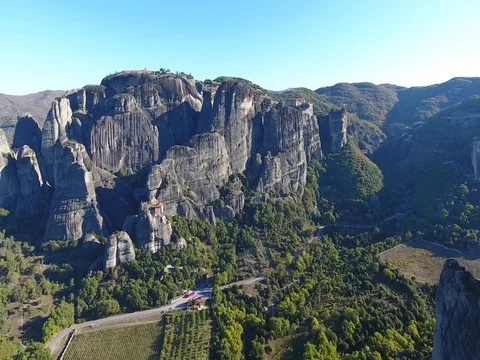 Aerial view of Meteora cliffs - Greece - 4K footage Stock Footage 81389115