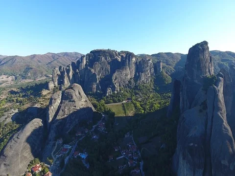 Aerial view of Meteora cliffs - Greece - 4K footage 스톡 동영상 81389186
