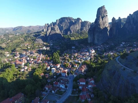 Aerial view of Meteora cliffs - Greece - 4K footage Stock Footage 81389330