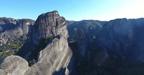 Aerial view of Meteora cliffs - Greece - 4K footage Stock Footage 81389346