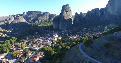 Aerial view of Meteora cliffs - Greece - 4K footage Stock Footage 81389353