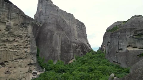Aerial View of Meteora, Greece Hermit Caves of Badovas. Ancient Stone Struc.. Stock Footage 334898223
