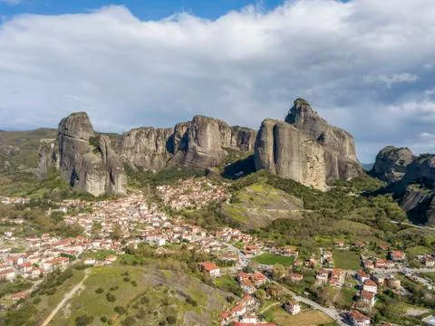 Aerial view of the Meteora Stock Photos