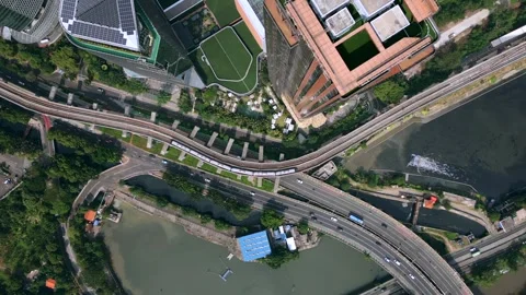 Aerial view of metro train on elevated track in Jakarta, Indonesia. Stock Footage 344922669