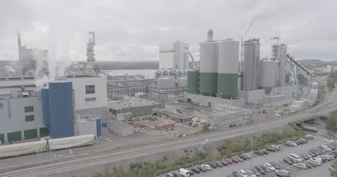 An aerial view of Metsa Group’s new generation bio cellulose factory Stock Footage 118095335