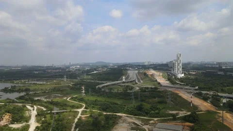Aerial view of MEX Highway exit near to Cyberjaya Stock Footage 149380638