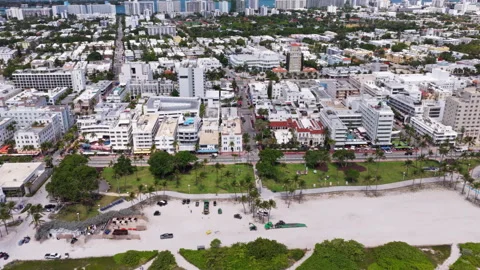Aerial view of Miami beach and ocean. Miami coastline with crystal-clear ocean Stock Footage 319413459