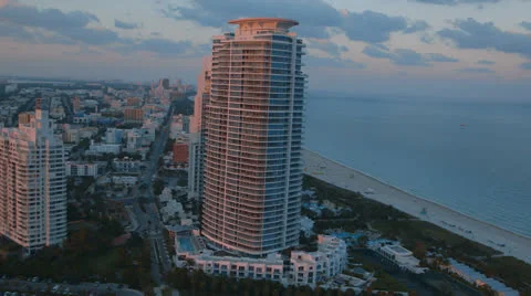Aerial View of Miami Beach at Evening, Florida Stock Footage 26060512