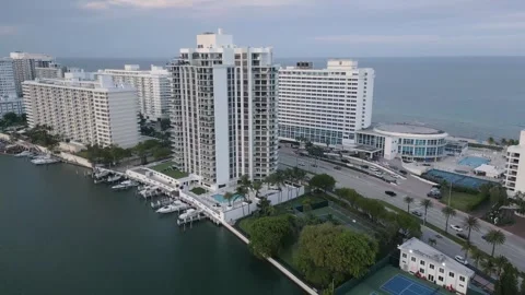 Aerial view of miami beach oceanfront towers Stock Footage 346263670